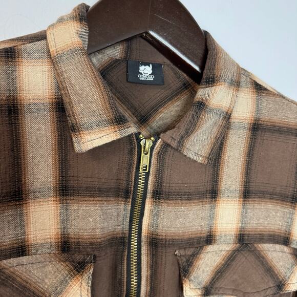G59 Records g59 Zip up Embroidered Flannel Brown Shirt Grunge Men's L - Picture 5 of 12